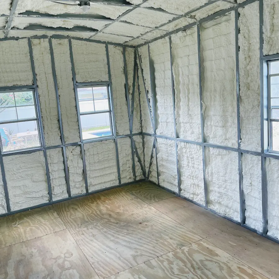 Closed-cell spray foam insulation applied to wall cavities in a residential project in Union City
